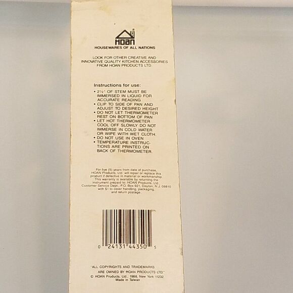Vintage HOAN 1988 Thermometer Deep Frying Baking Candy Jelly Kitchenalia - Picture 6 of 6